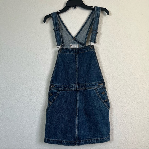 Free People Blue Denim Overall Raw Hem Pocketed Casual Dress Size 26 - Picture 1 of 11